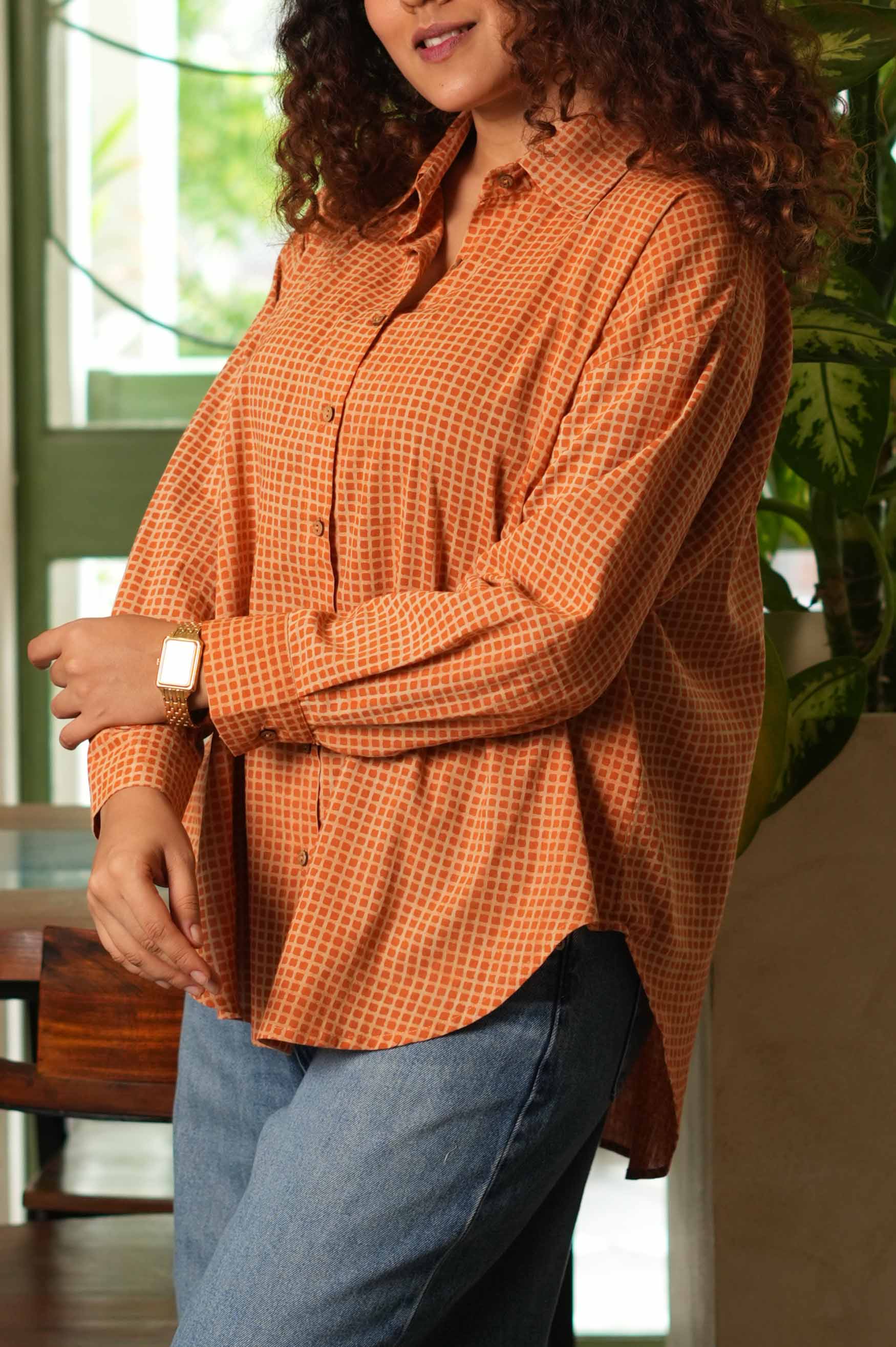 Bagru Grid Oversized Hand Block Shirt