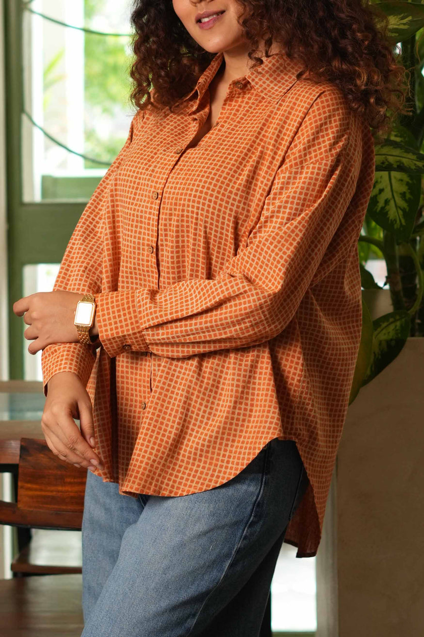 Bagru Grid Oversized Hand Block Shirt