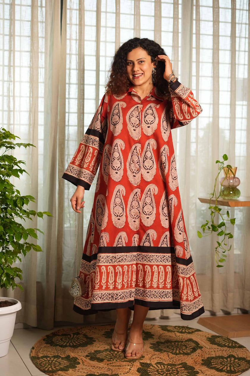 Heritage Paisley Dress — Rust
