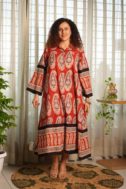 Heritage Paisley Dress — Rust