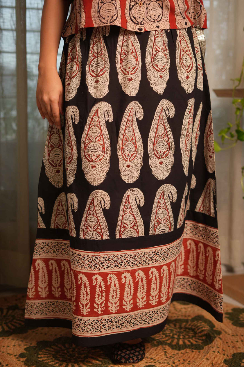 Rust Paisley — rust top + black skirt
