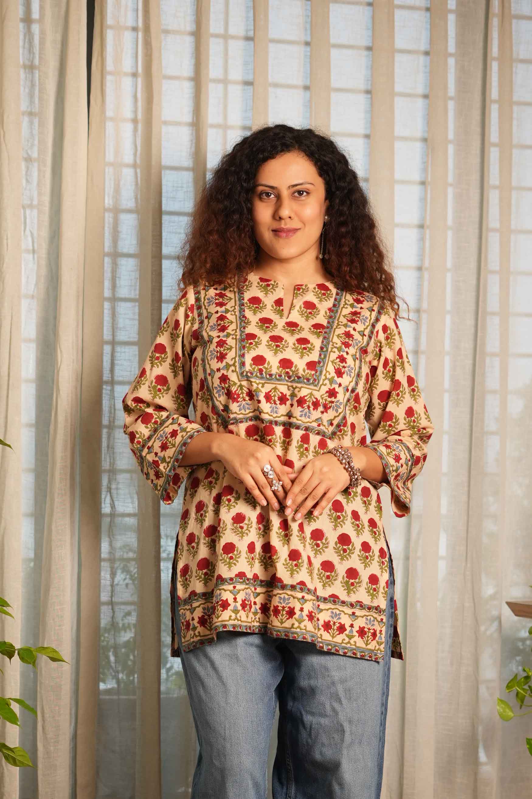 Laal Phool Handblock Printed Top