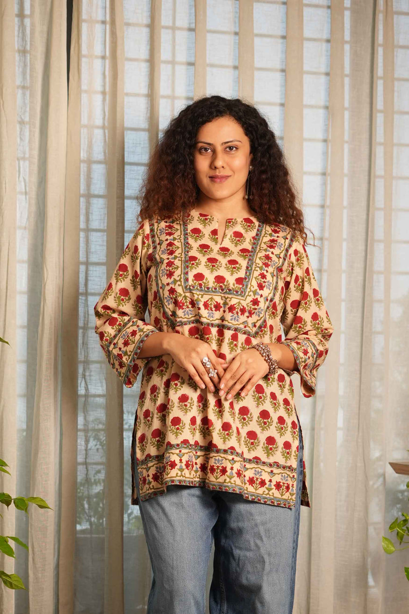 Laal Phool Handblock Printed Top