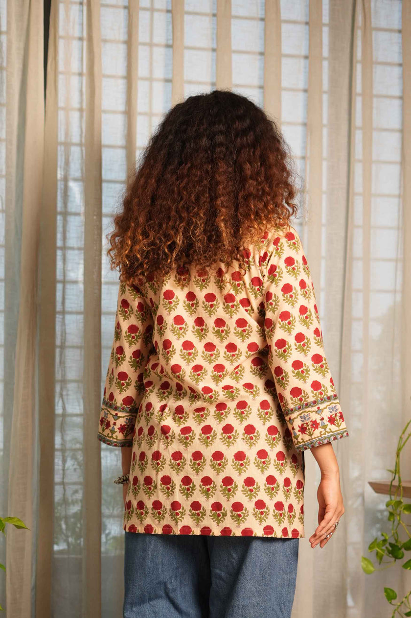 Laal Phool Handblock Printed Top