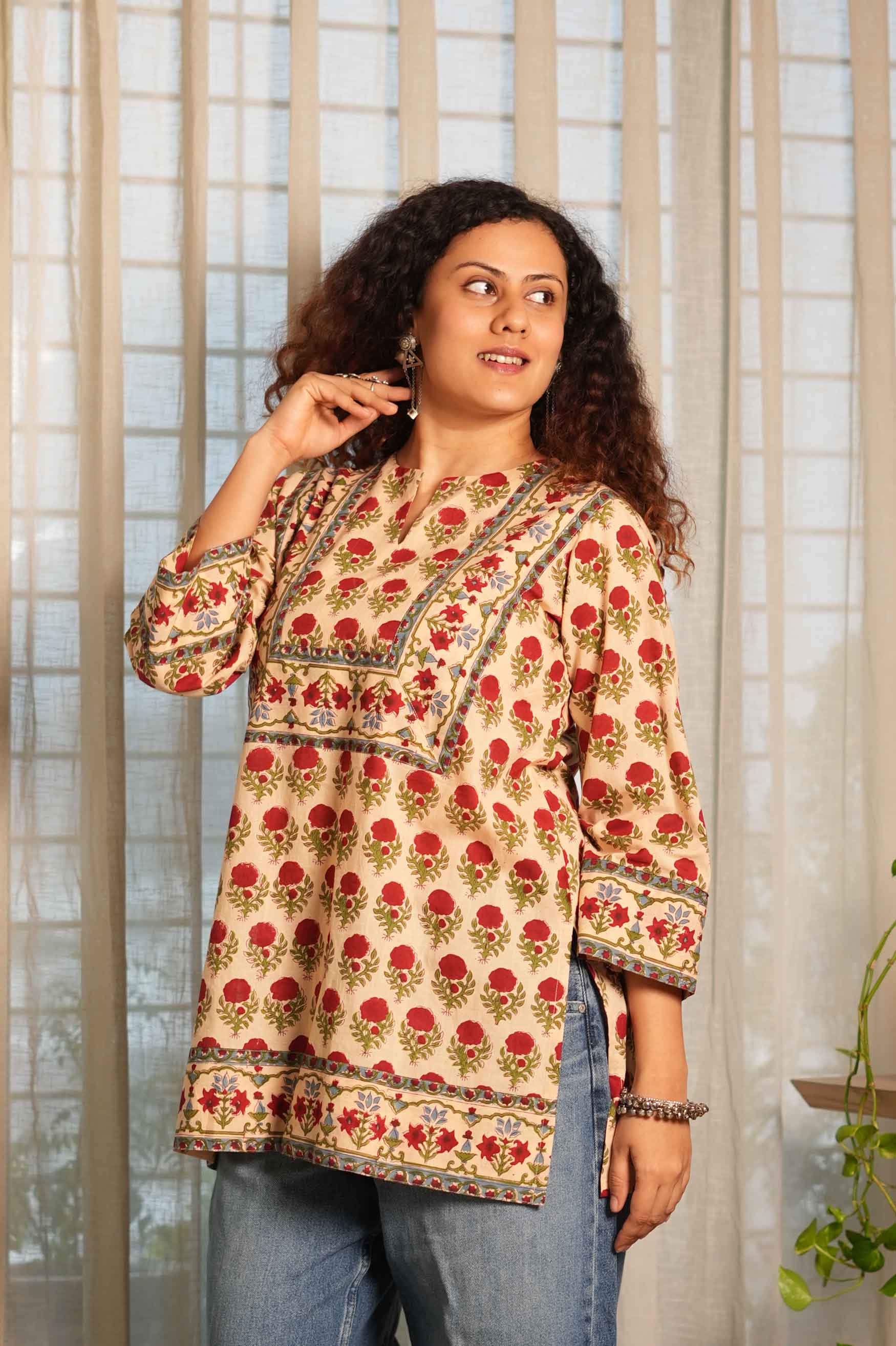 Laal Phool Handblock Printed Top