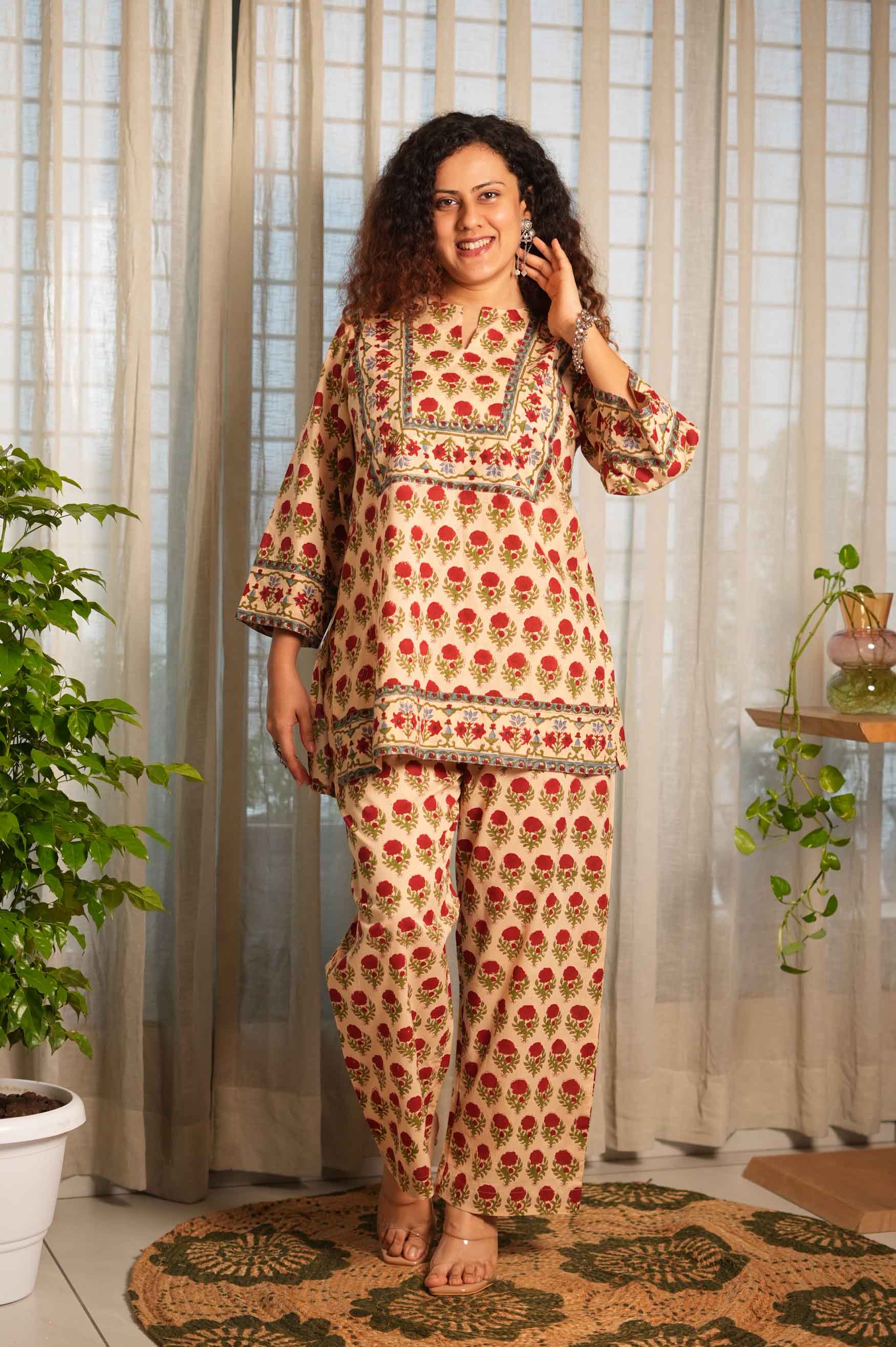 Laal Phool Handblock Printed Co-ord Set