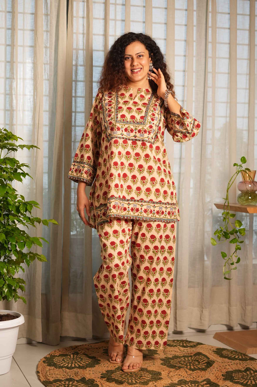 Laal Phool Handblock Printed Co-ord Set