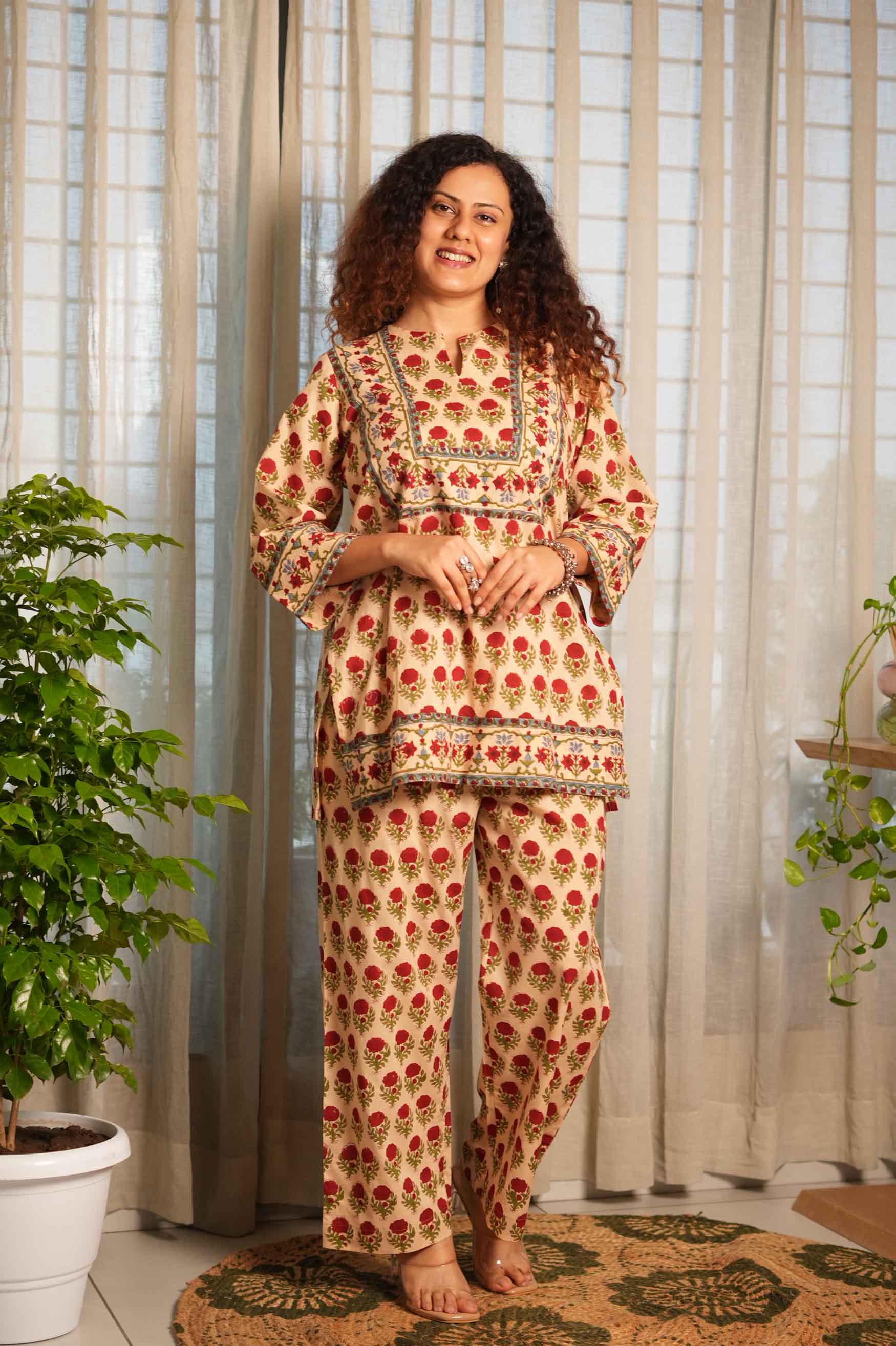 Laal Phool Handblock Printed Co-ord Set