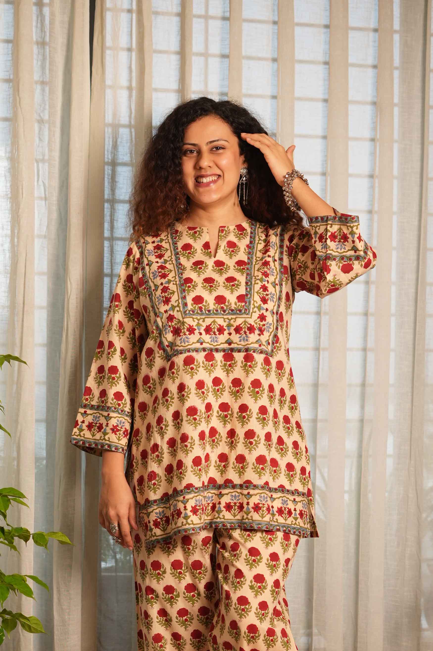 Laal Phool Handblock Printed Co-ord Set