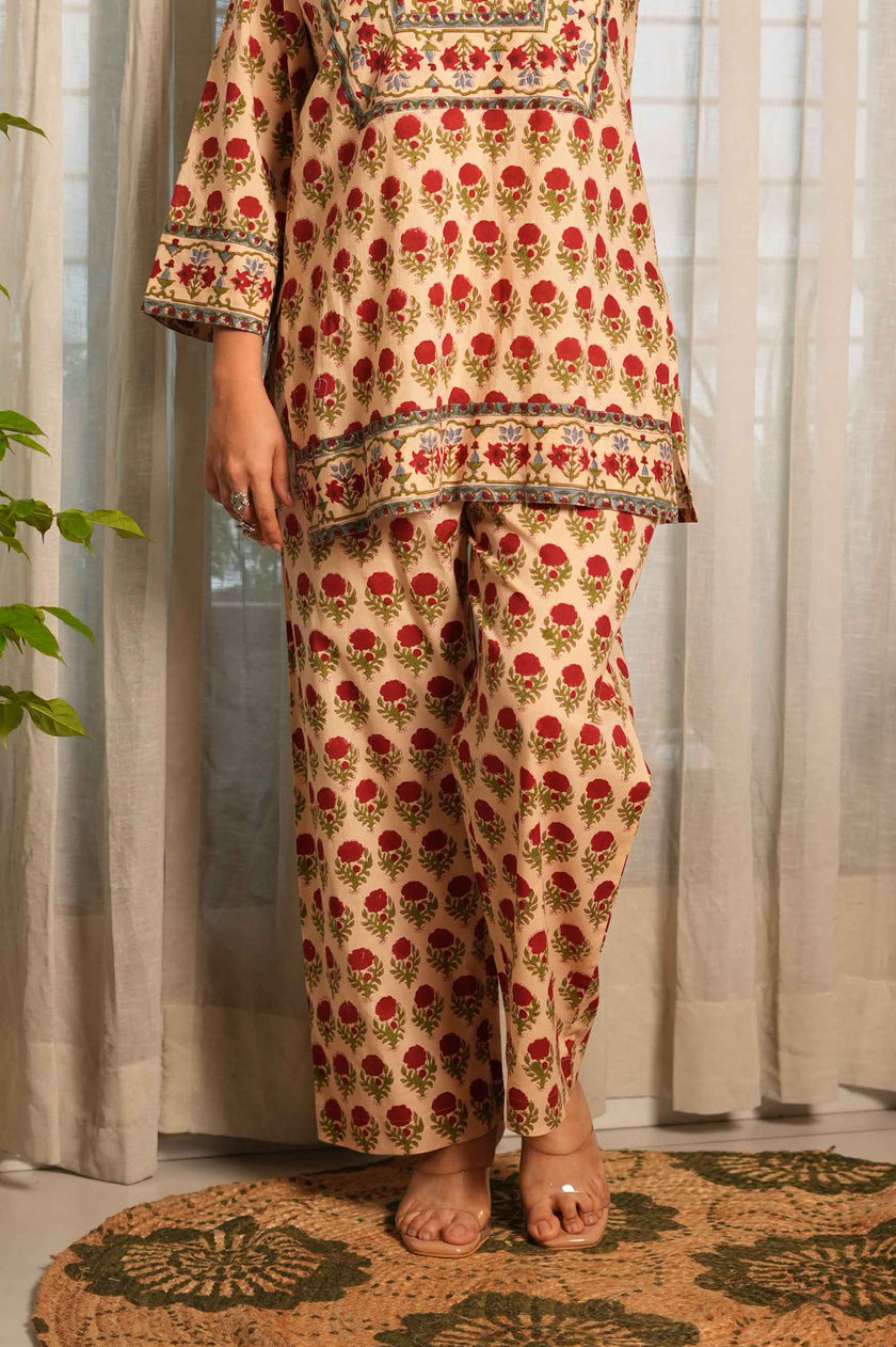 Laal Phool Handblock Printed Co-ord Set