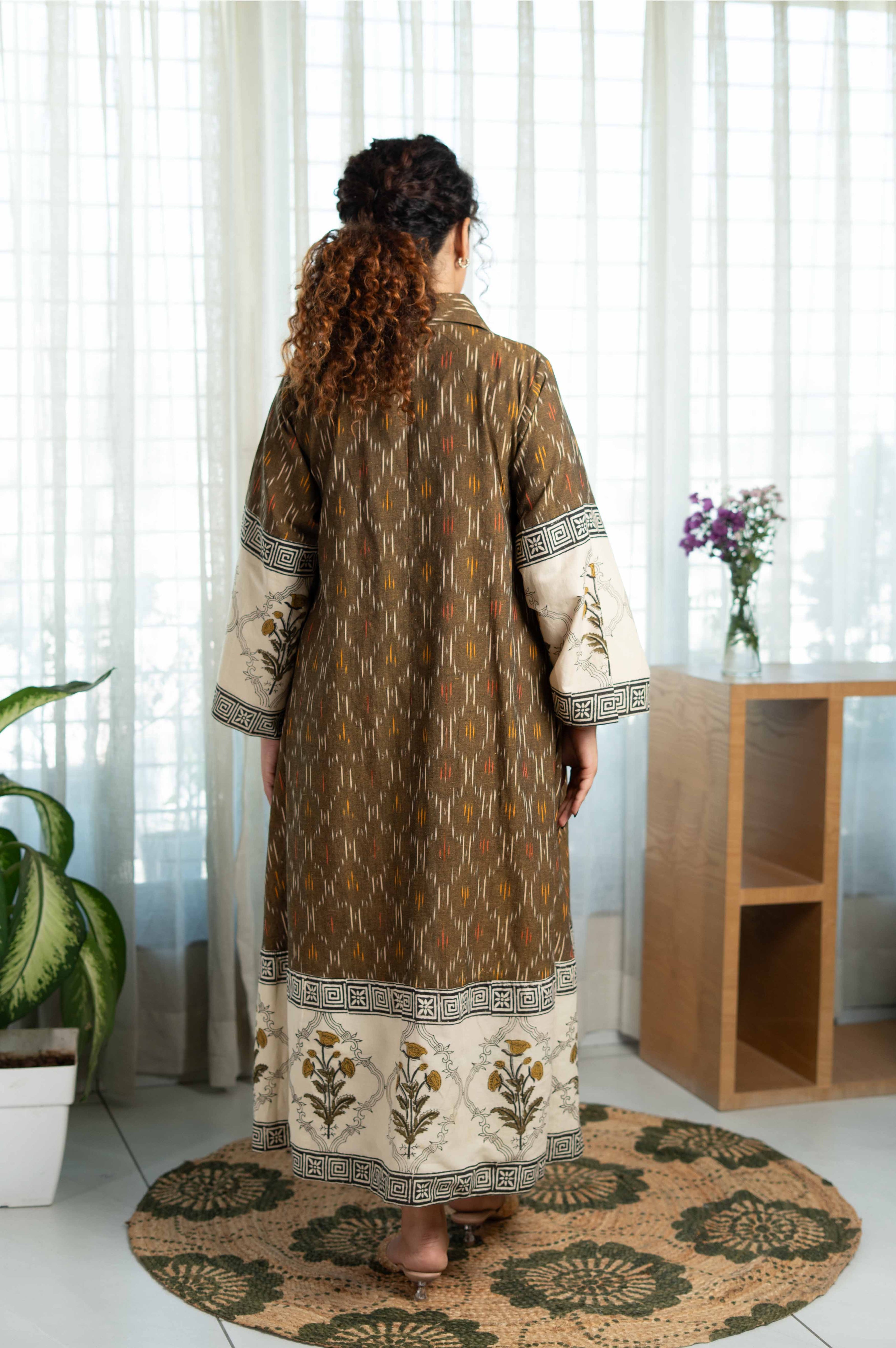 Bagru Olive Ikat Flow Dress