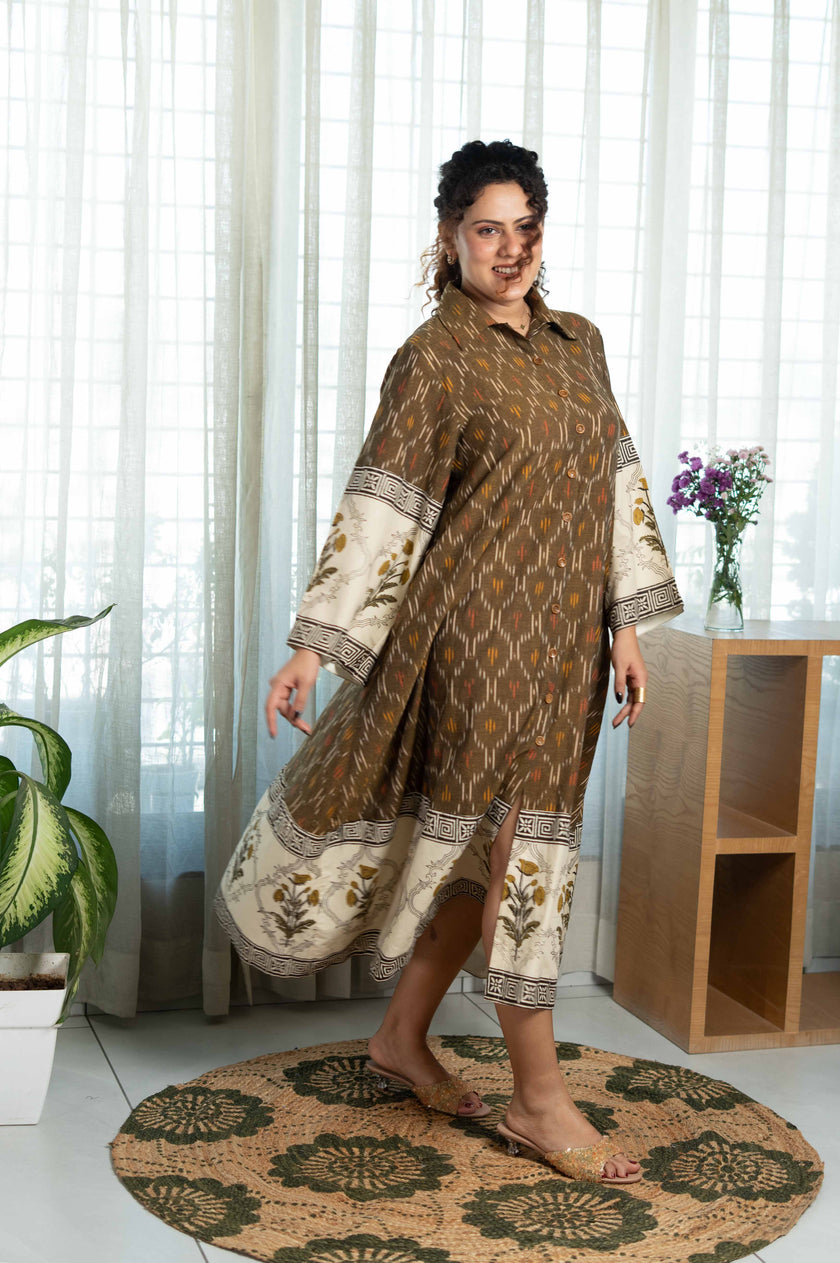 Bagru Olive Ikat Flow Dress
