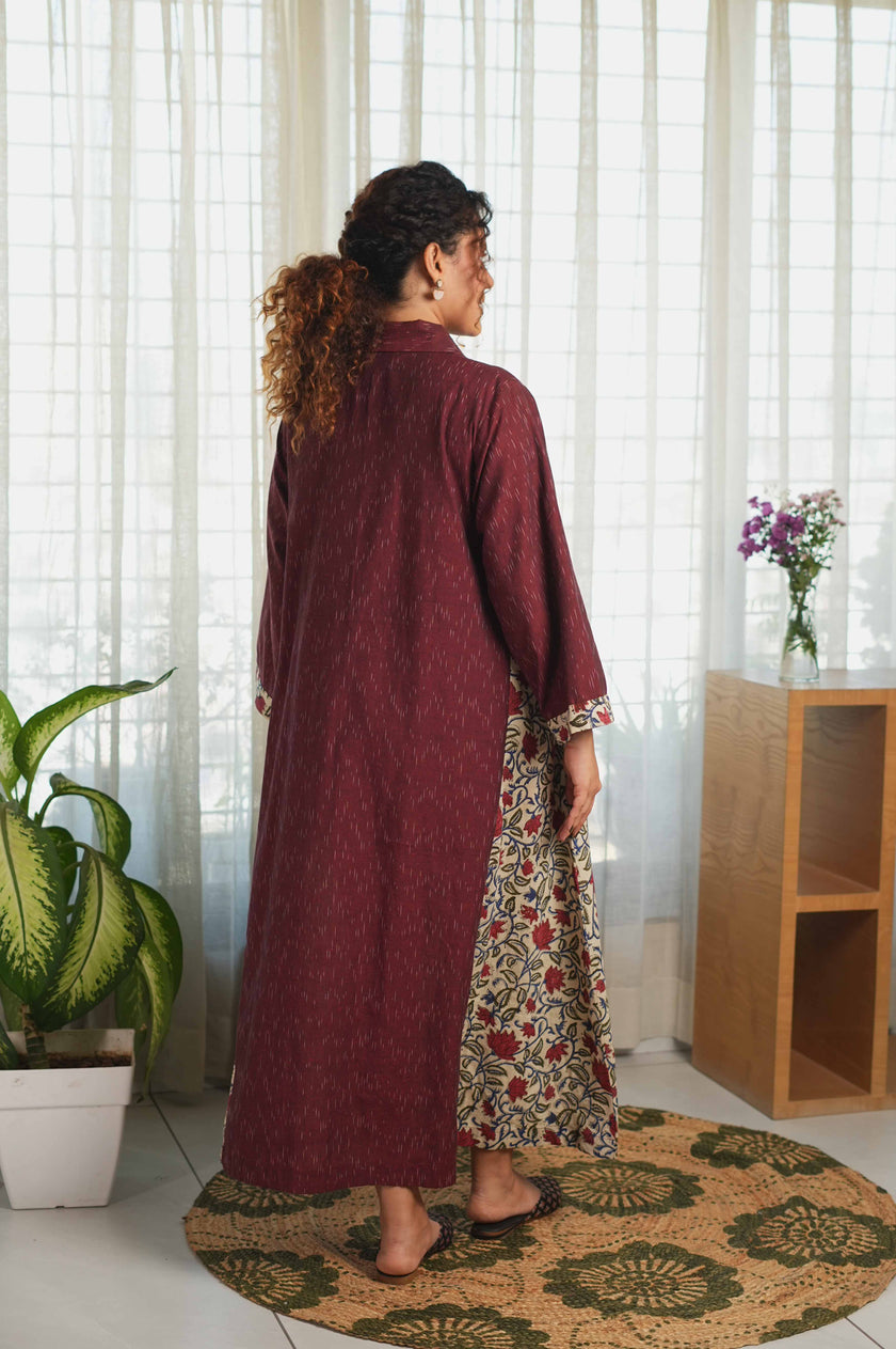 Bagru Ikat Flow Dress - Wine
