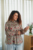 Red lotus smocked shirt