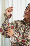 Red lotus smocked shirt