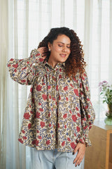Red lotus smocked shirt
