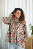 Red lotus smocked shirt