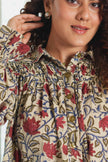 Red lotus smocked shirt
