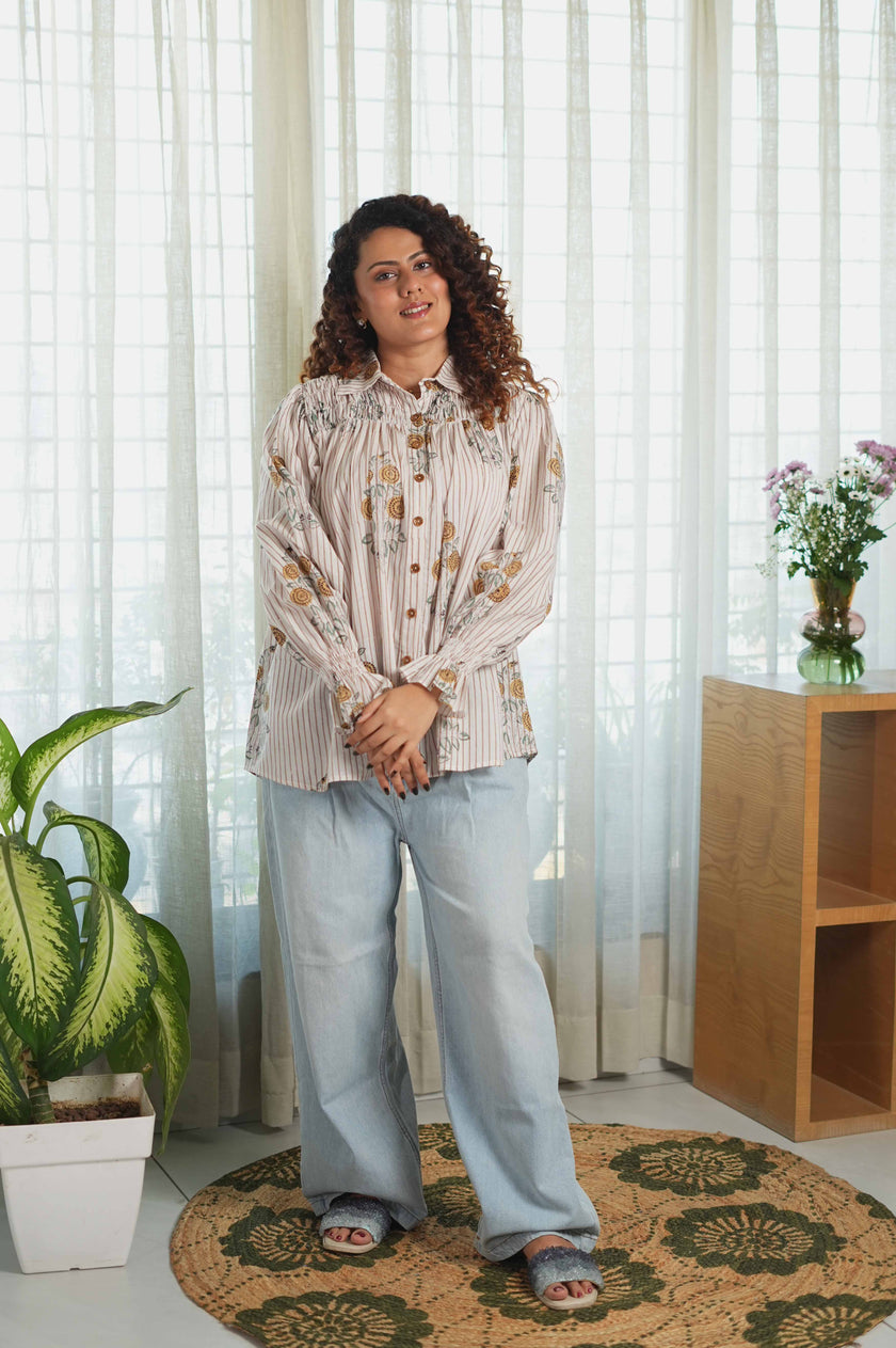 Sunflora Striped Smocked Shirt