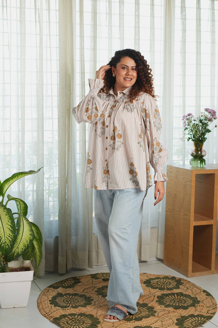 Sunflora Striped Smocked Shirt
