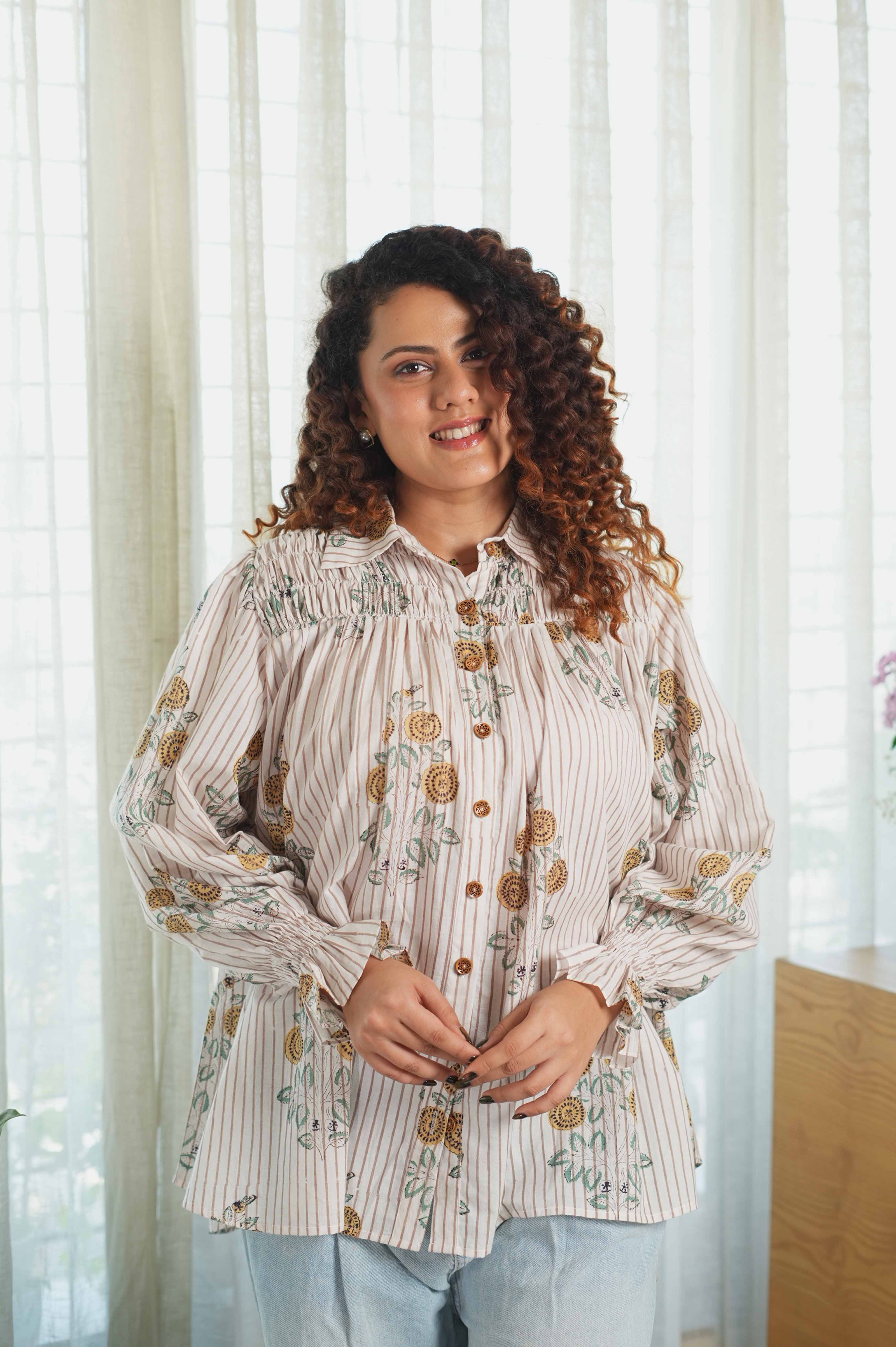 Sunflora Striped Smocked Shirt