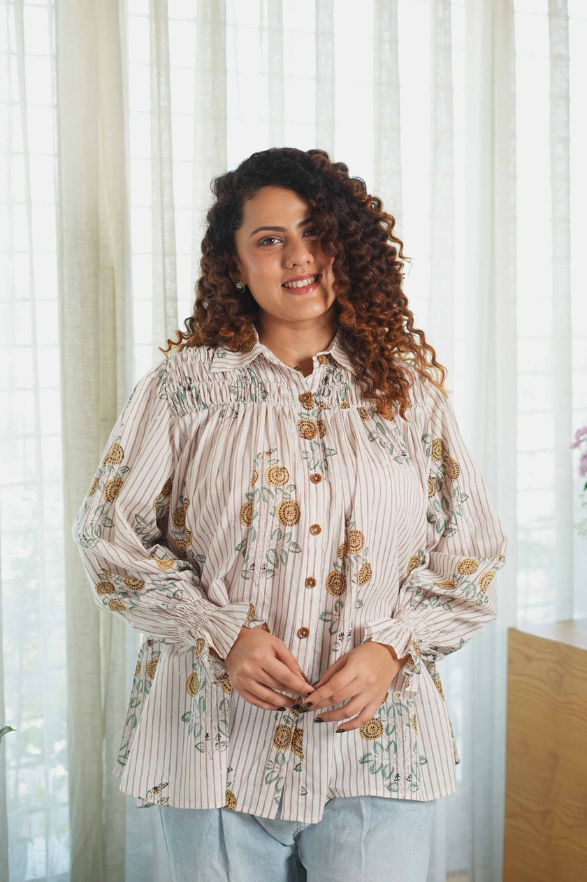 Sunflora Striped Smocked Shirt