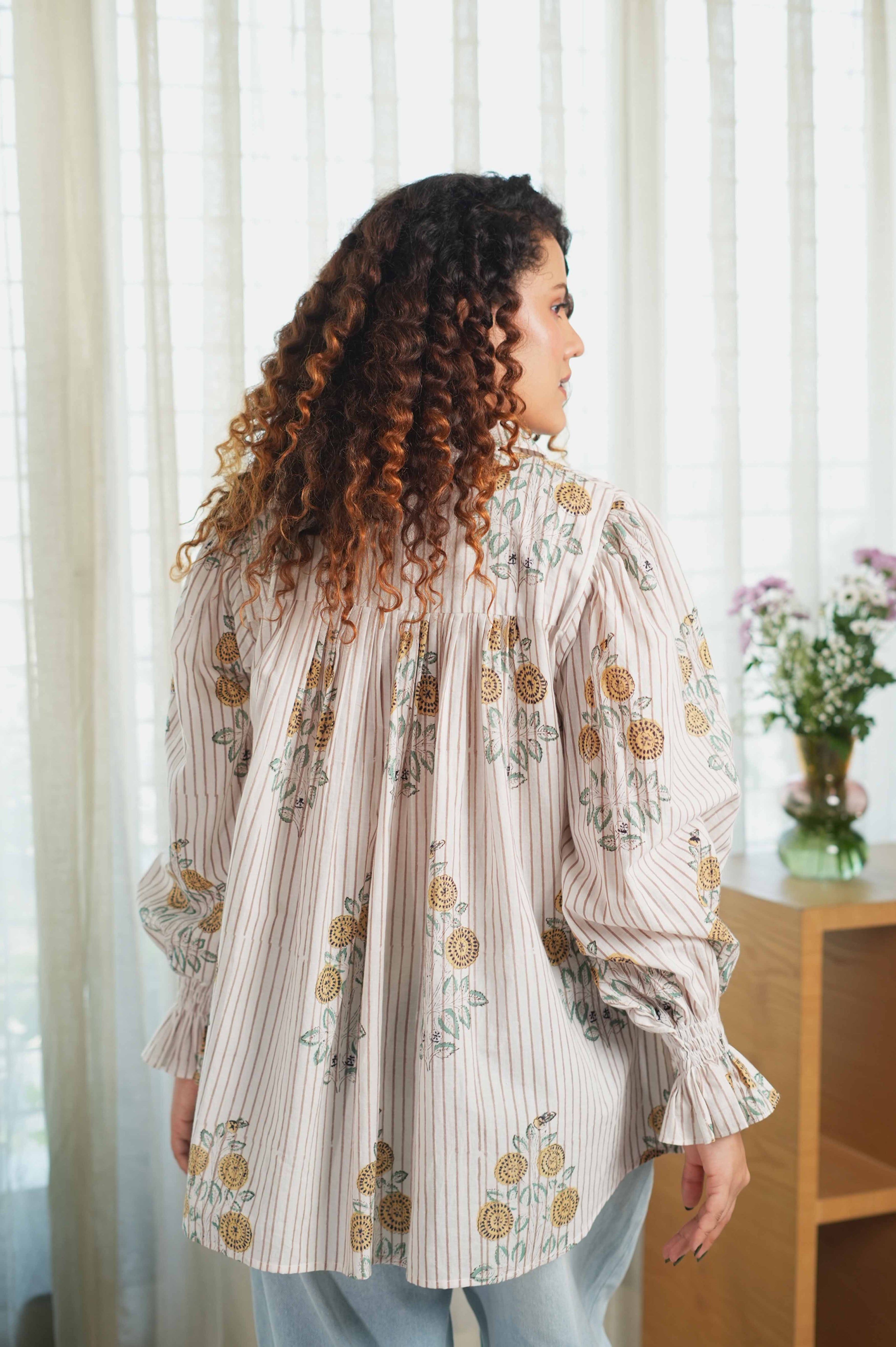 Sunflora Striped Smocked Shirt