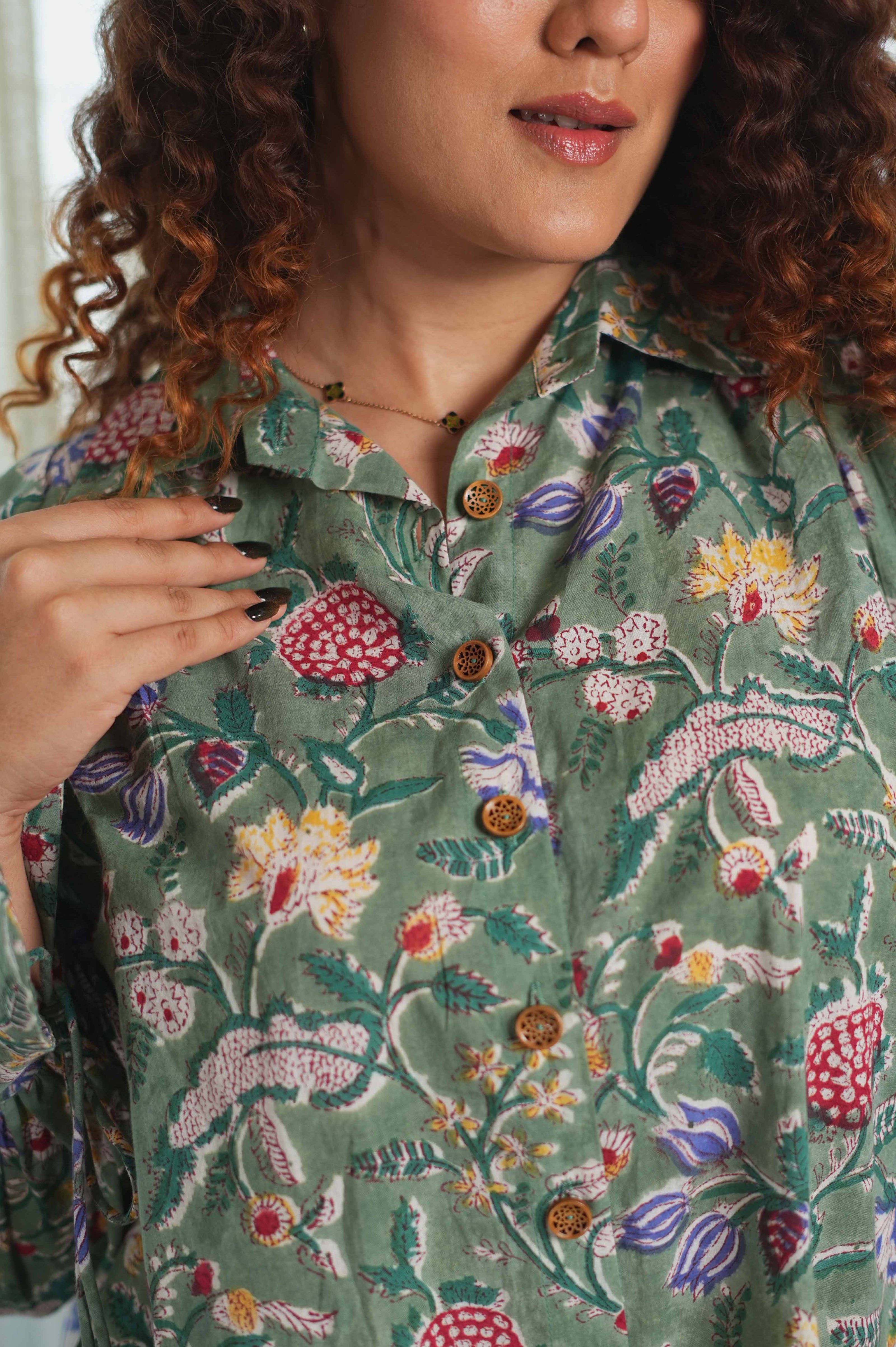 Phoolwari Green Shirt