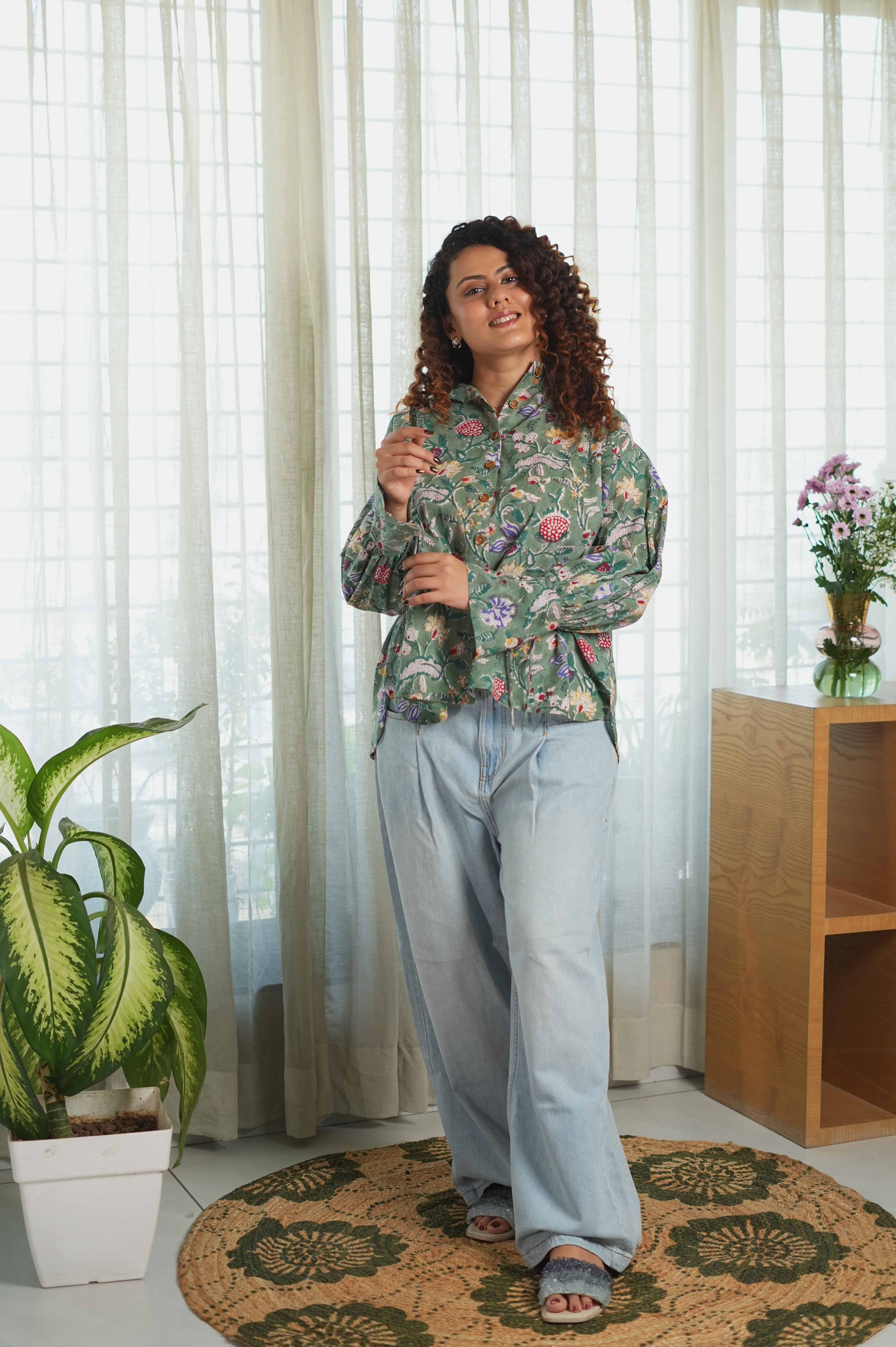 Phoolwari Green Shirt