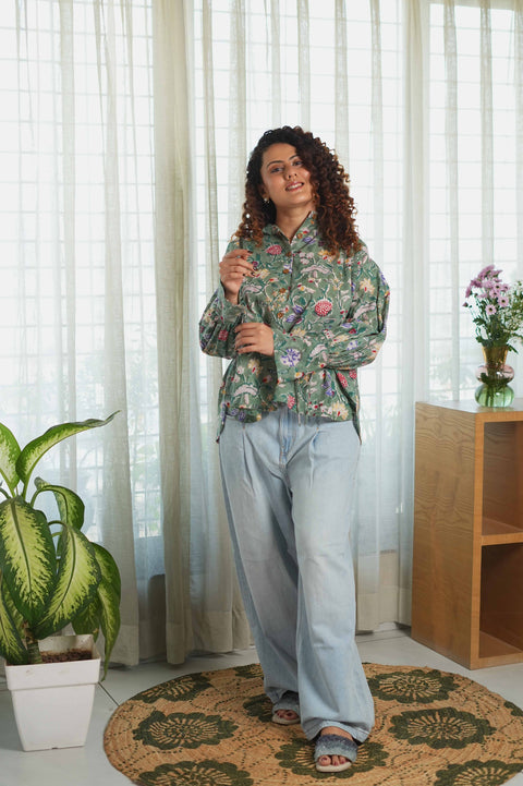 Phoolwari Green Shirt