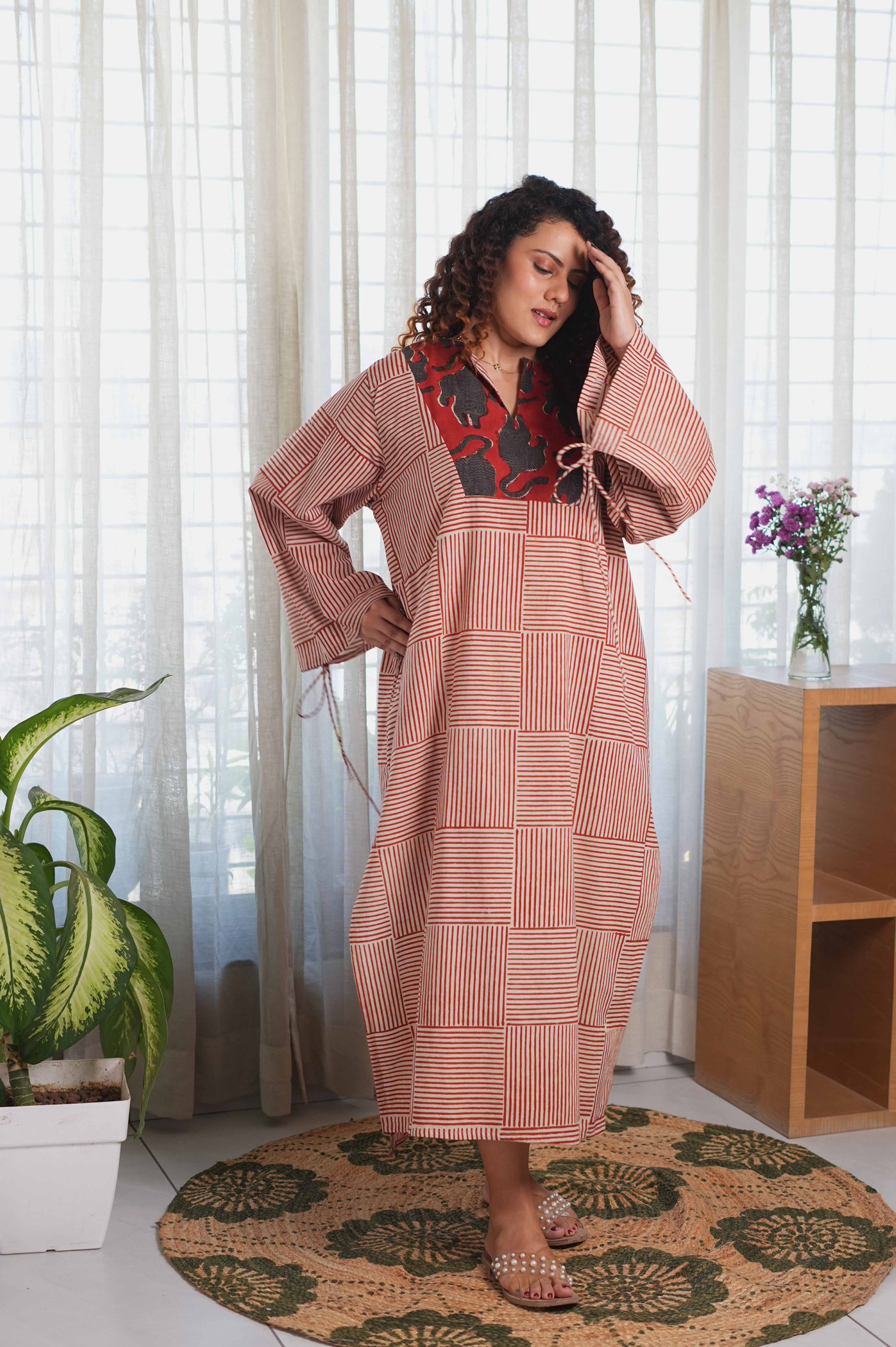 Crimson Tiger Yoke Dress