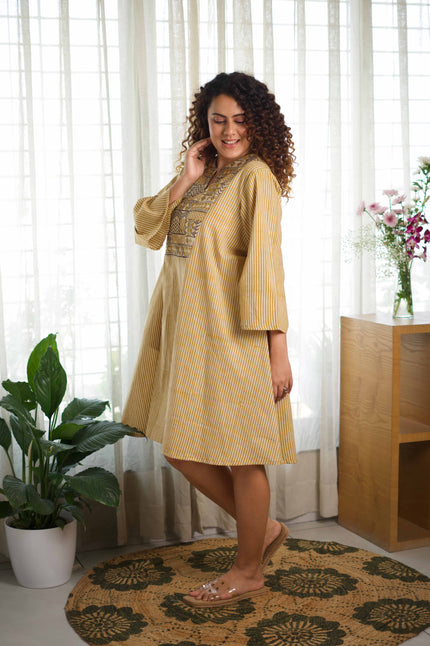 Bagru Yellow Strip Dress