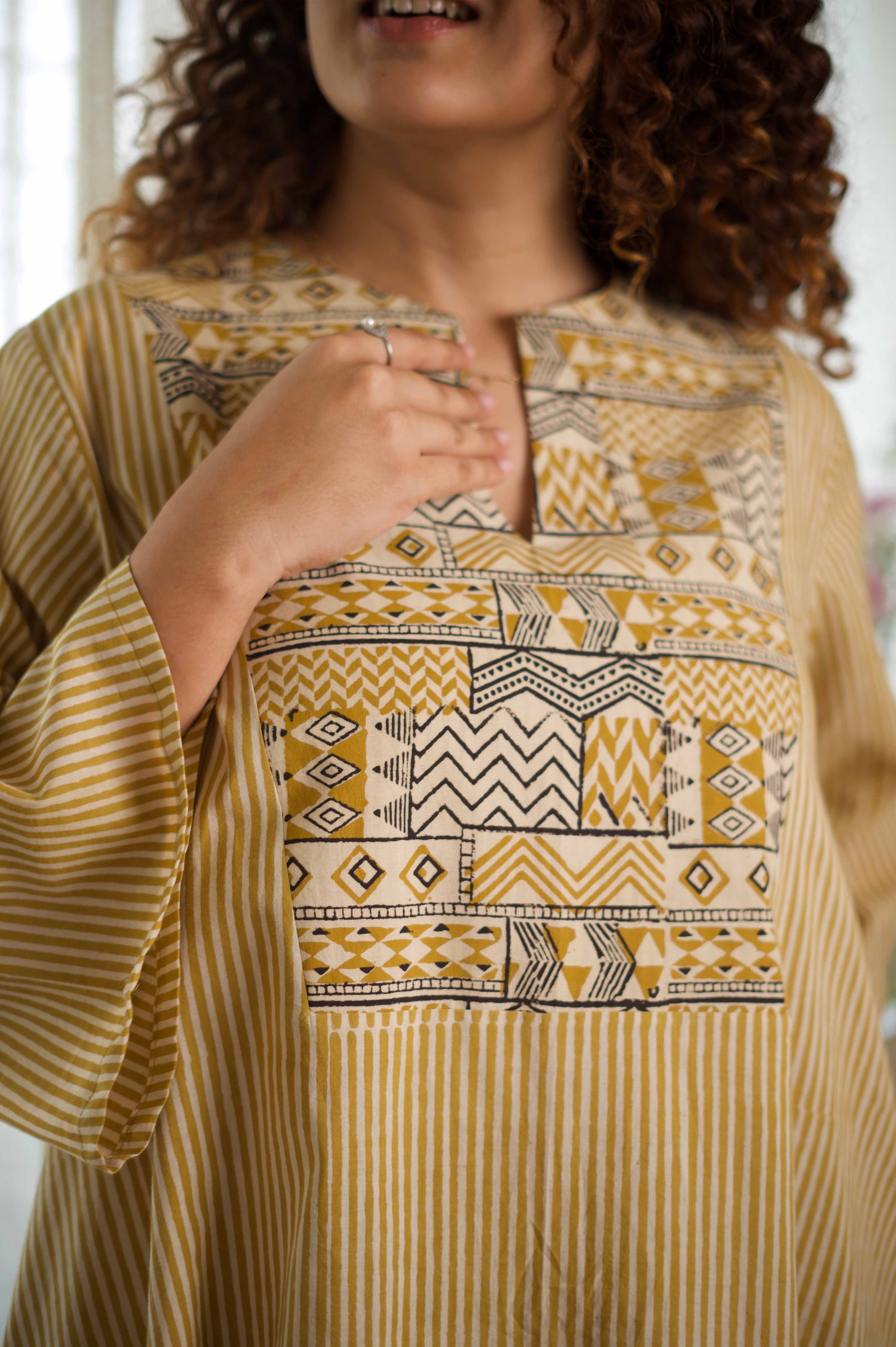 Bagru Yellow Strip Dress